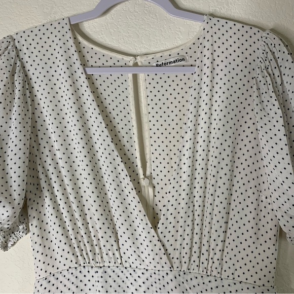 Reformation Womens Alcott short sleeve mini dress white black polka dot 12 - Picture 6 of 11